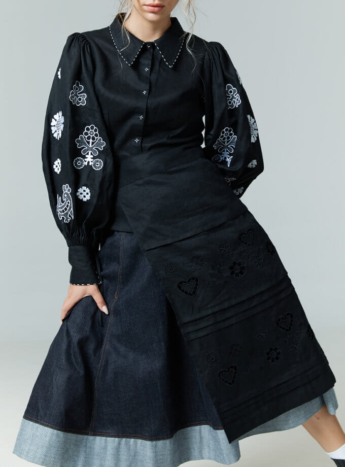 Жіноча блуза Ярослава чорна EMBROIDERED GEM (EMBR_2023_02)