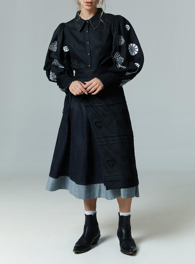 Жіноча блуза Ярослава чорна EMBROIDERED GEM (EMBR_2023_02)