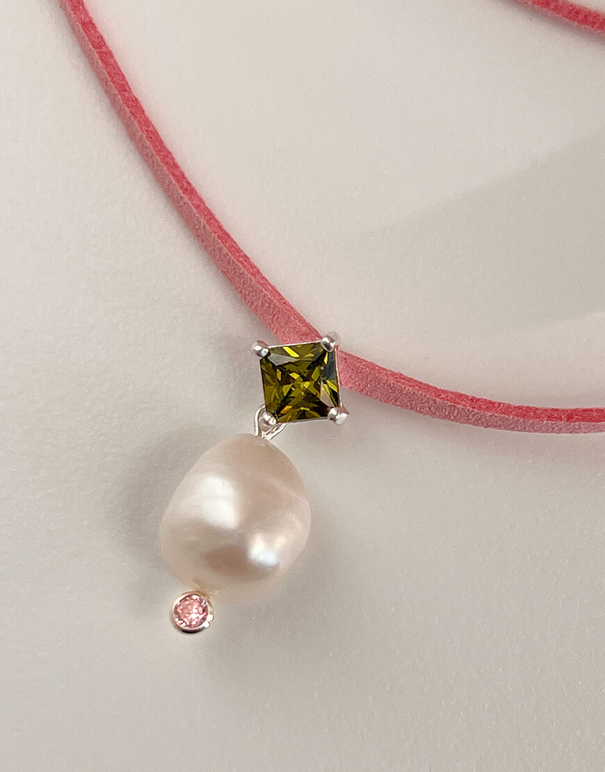 077_2 Перлина з камінням на стрічці SOLAR SILVER (SLSR_SSN_077)