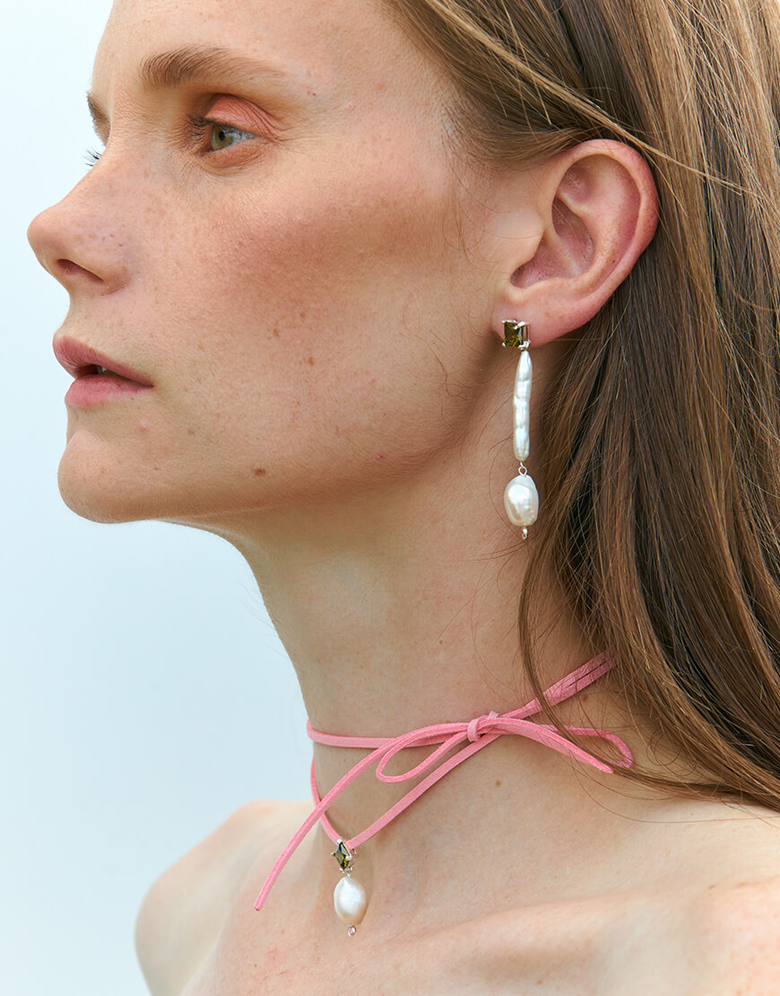 077_4 Перлина з камінням на стрічці SOLAR SILVER (SLSR_SSN_077) - фото 6