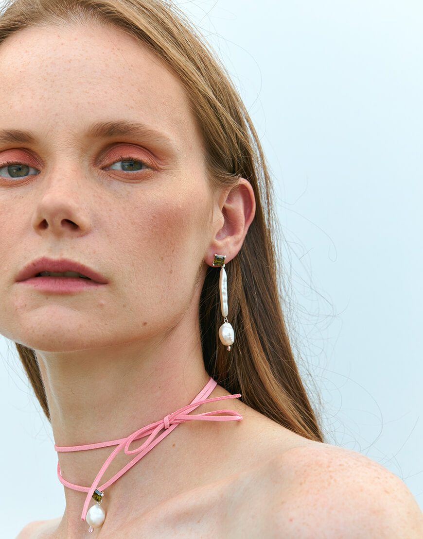 077_7 Перлина з камінням на стрічці SOLAR SILVER (SLSR_SSN_077) - фото 4