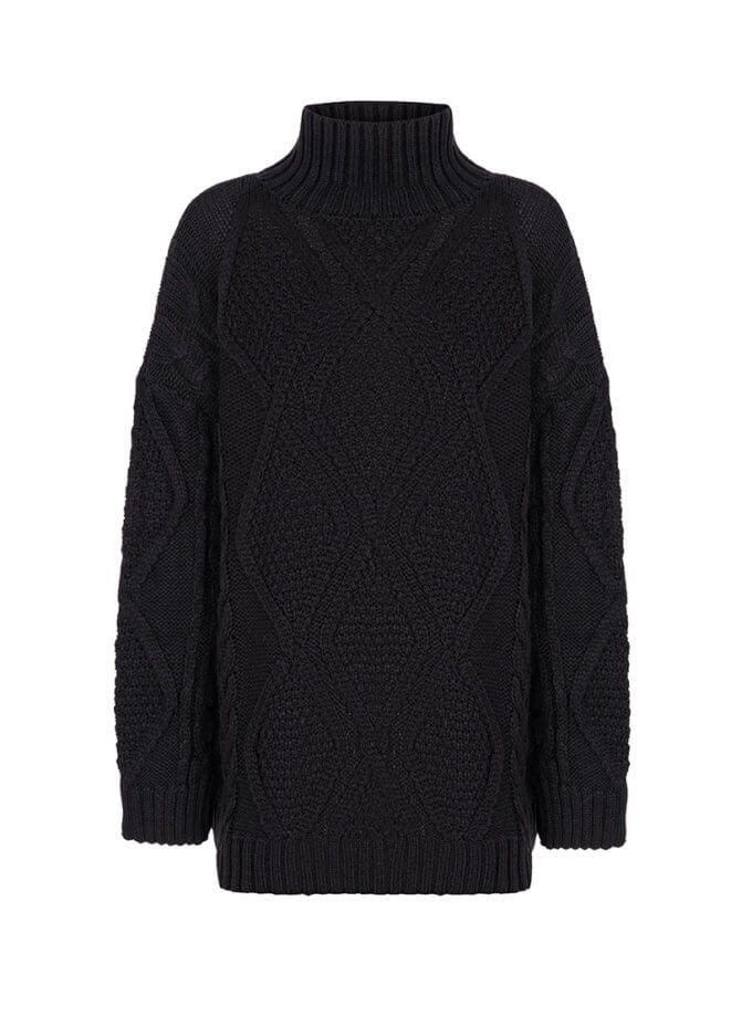 Светр з візерунком косами чорний FIORE BIANCO (FRBC_FB_2305_black)