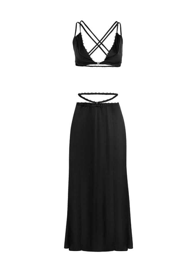 Чорний комплект спідниці з топом OUN (OUN_S-SS23-11-SILK-BLACK-SET)