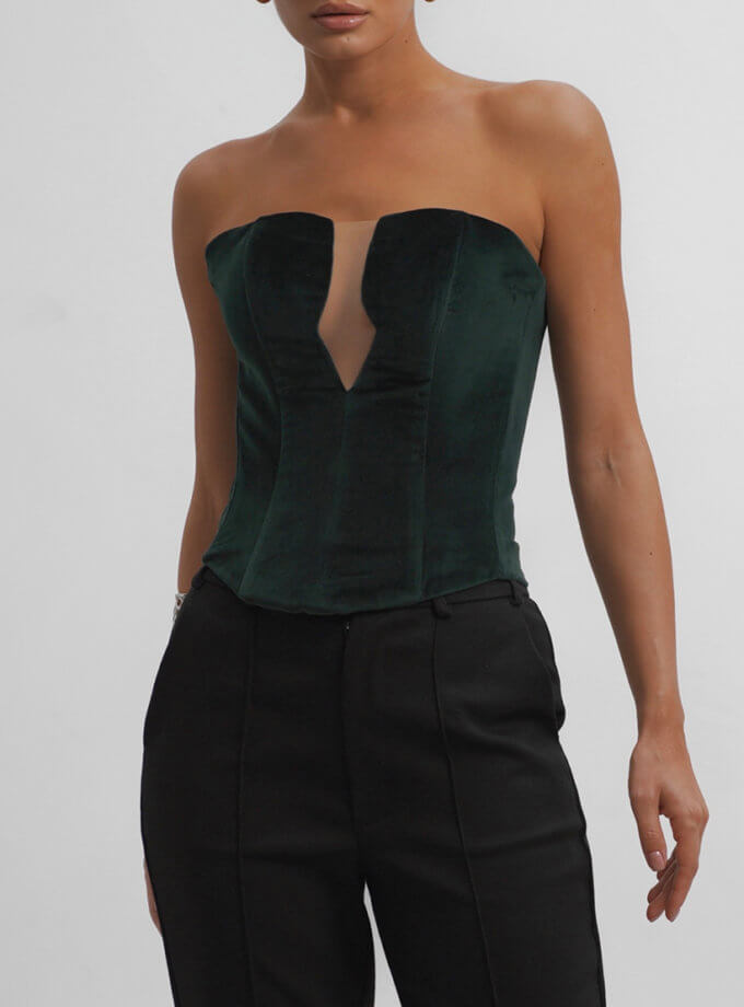 Корсет оксамитовий зелений ROSCA (RSC_Corset-001/3)