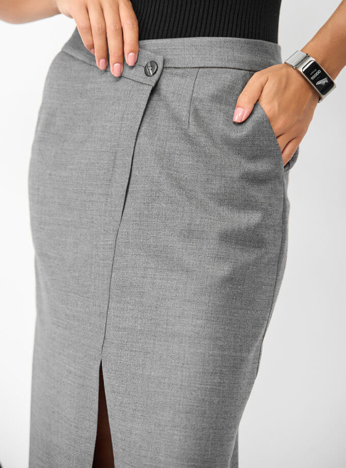 Спідниця міді з розрізом графітова SAVOUR (SVR_SAV-03)