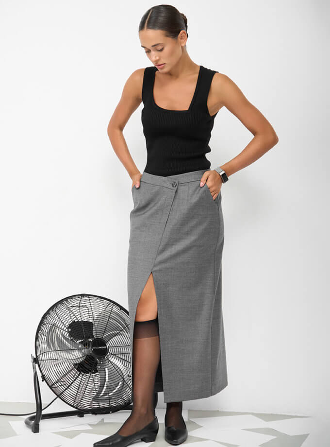 Спідниця міді з розрізом графітова SAVOUR (SVR_SAV-03)