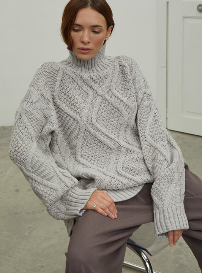 Джемпер з візерунком косами сірий FIORE BIANCO (FRBC_FB_2304_grey) - фото 13