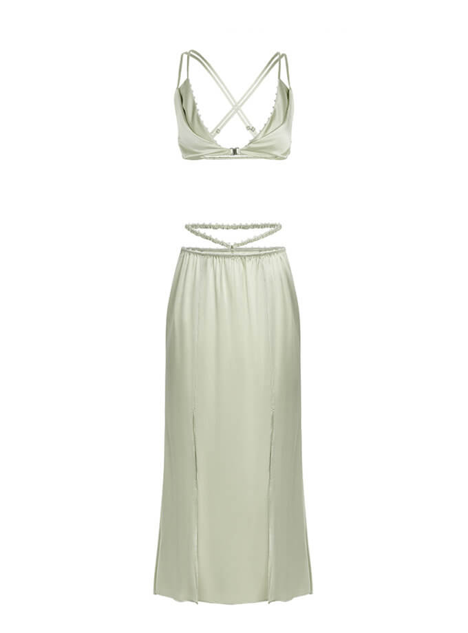 Оливковий комплект спідниці з топом OUN (OUN_S-SS23-14-SILK-OLIVE-SET)