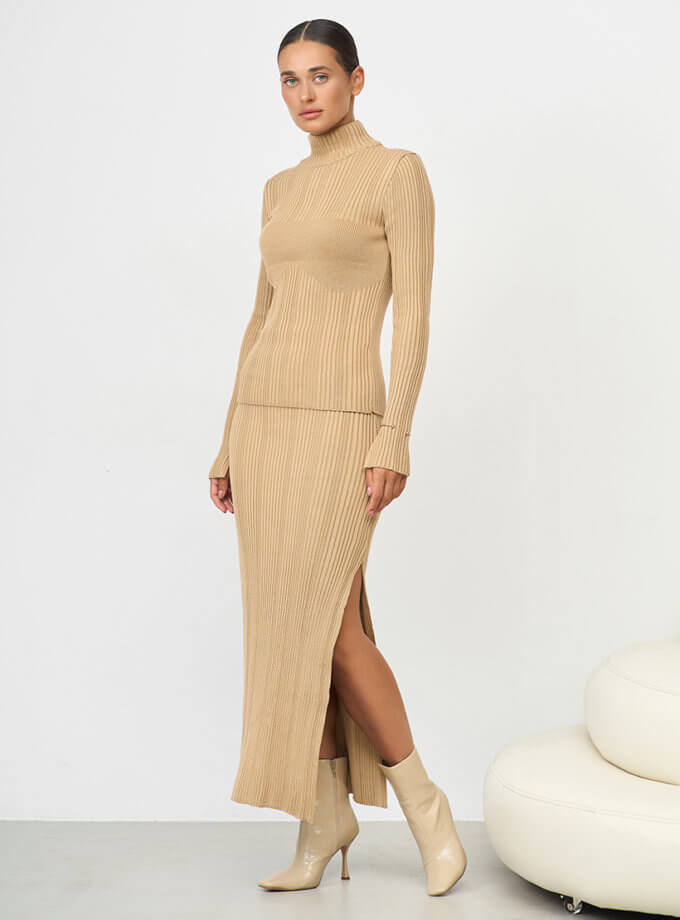 Спідниця трикотажна кольору карамель SAVOUR (SVR_JR-1211-caramel)