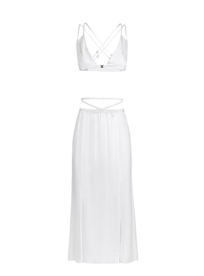 Білий комплект спідниці з топом OUN (OUN_S-SS23-13-SILK-WHITE-SET)