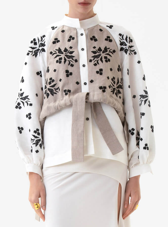 Блуза з кептариком Яворівський дивоцвіт, чорний орнамент GAPTUVALNYA (GPTV_GA_AA_1313)