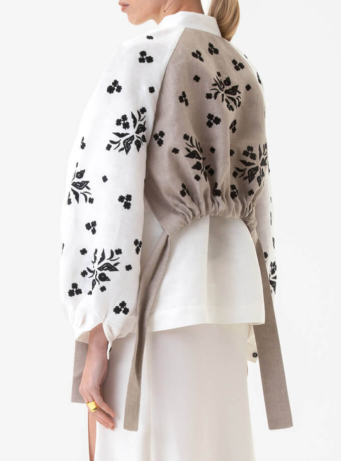 Блуза з кептариком Яворівський дивоцвіт, чорний орнамент GAPTUVALNYA (GPTV_GA_AA_1313)