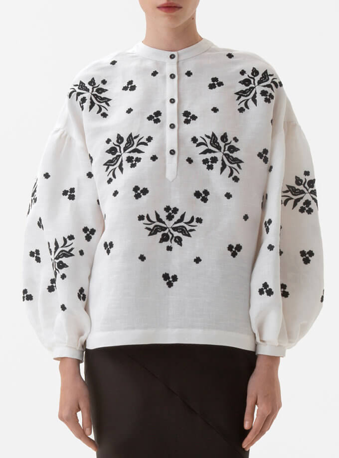 Блуза Яворівський дивоцвіт, чорний орнамент GAPTUVALNYA (GPTV_GA_AA_1314)