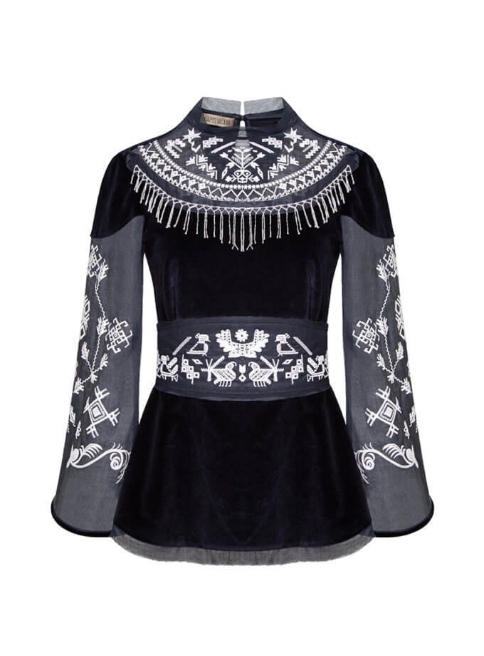 Вишиванка Єдності на темно-синьому оксамиті з поясом GAPTUVALNYA (GPTV_AA_24086)