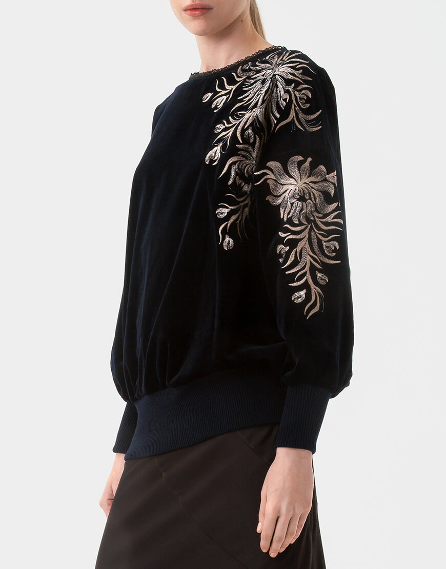 sweater4 Світшот з дизайнерською вишивкою Яворівський дивоцвіт, темно-синій оксамит GAPTUVALNYA (GPTV_GA_AA_1307) - фото 2
