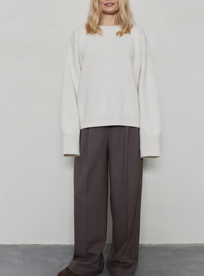 Светр  оверсайз з круглою горловиною з вовни мериноса та кашеміру FIORE BIANCO (FB1201_milk)