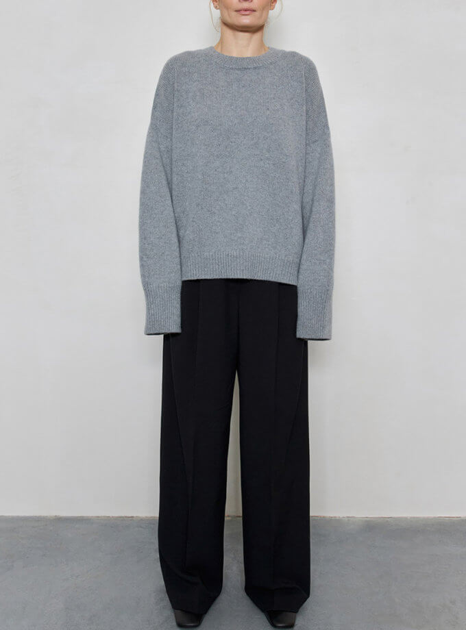 Светр оверсайз з круглою горловиною з вовни мериноса та кашеміру FIORE BIANCO (FB1203_grey)