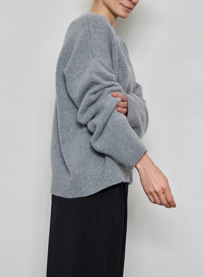 Светр оверсайз з круглою горловиною з вовни мериноса та кашеміру FIORE BIANCO (FB1203_grey)