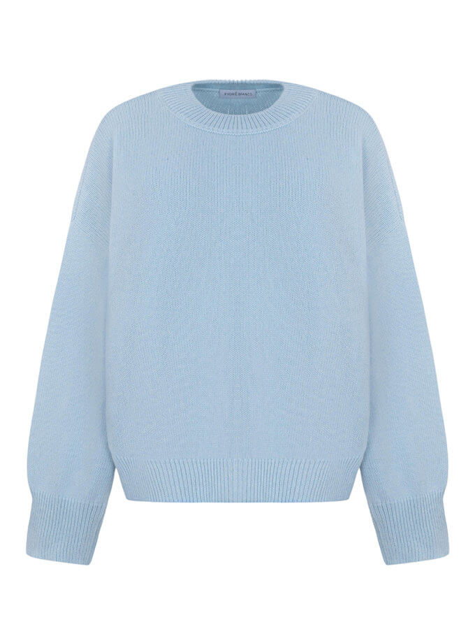 Светр оверсайз з круглою горловиною з вовни мериноса та кашеміру FIORE BIANCO (FB1204_blue) - фото 3