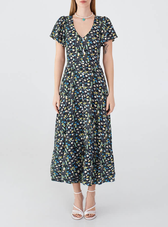 Сукня з гудзиками чорна в принт MAGNETIC (MGN_ 1735BK)