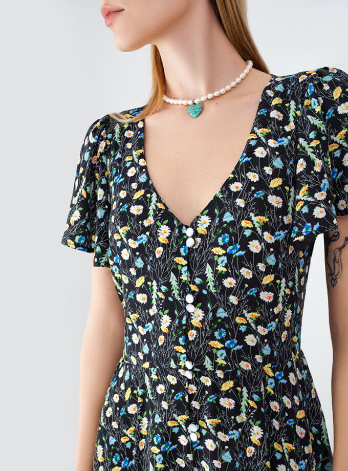 Сукня з гудзиками чорна в принт MAGNETIC (MGN_ 1735BK)