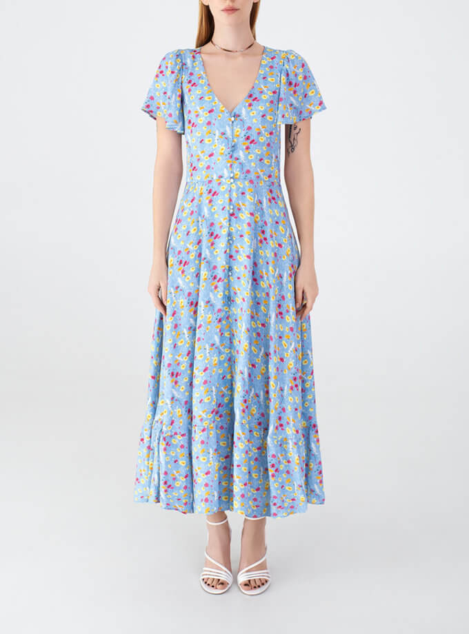 Сукня з гудзиками блакитна в принт MAGNETIC (MGN_ 1735BL)