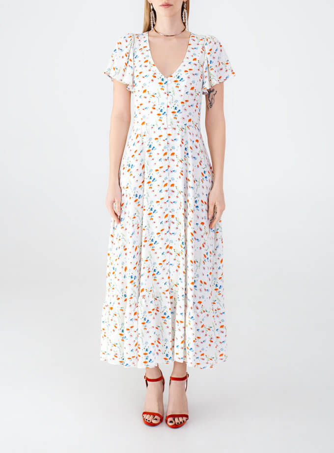 Сукня з гудзиками біла в принт MAGNETIC (MGN_ 1735WH)