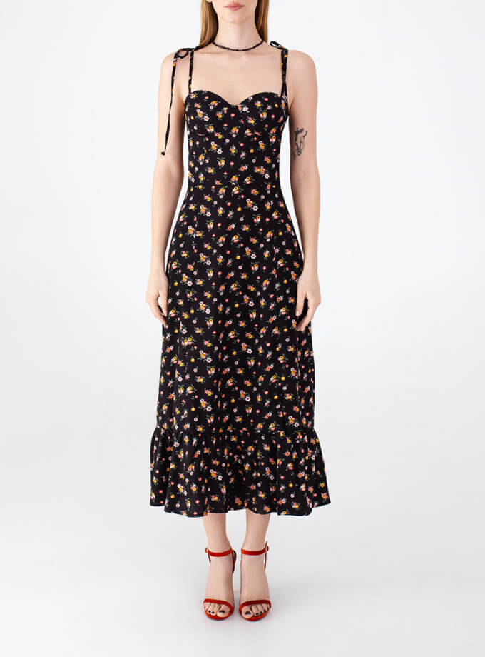 Сукня з чашками чорна в принт MAGNETIC (MGN_ 1733BK)