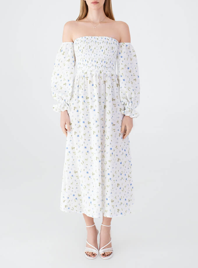 Сукня з об’ємними рукавами бавовняна біла MAGNETIC (MGN_ 1734WH)