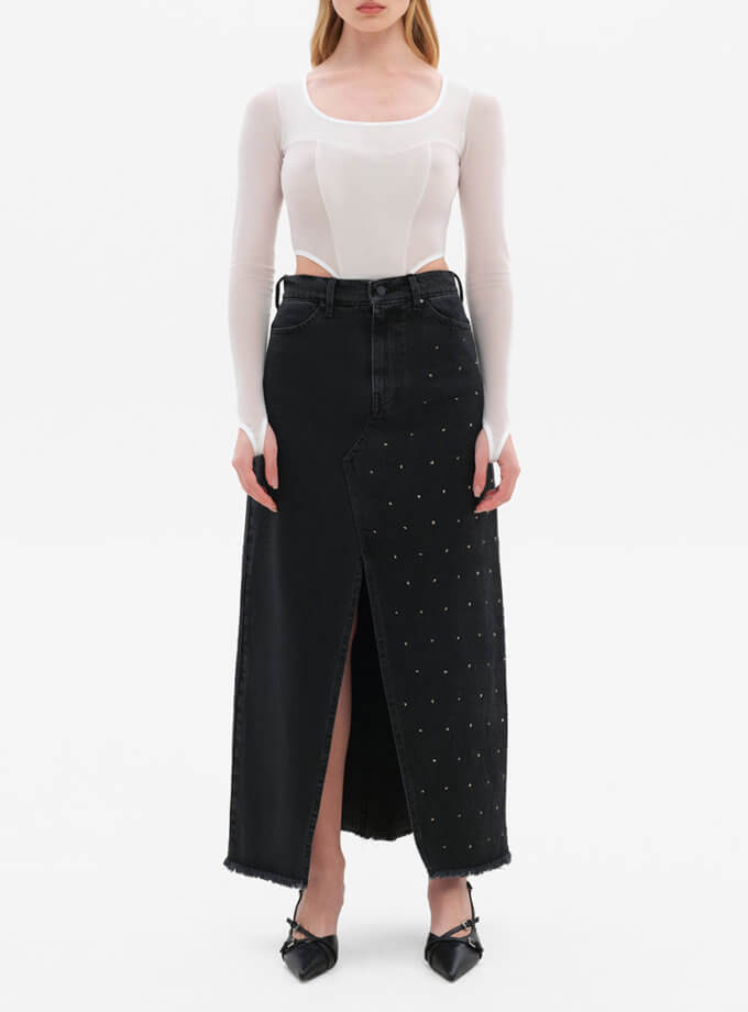 Спідниця чорна міді із стразами MATCH DENIM (MTCH_SP24-SKIRT-SN-BLACK)