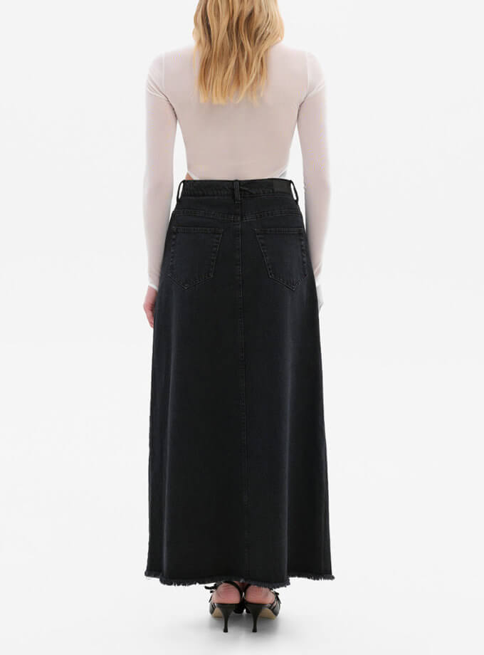 Спідниця чорна міді із стразами MATCH DENIM (MTCH_SP24-SKIRT-SN-BLACK)