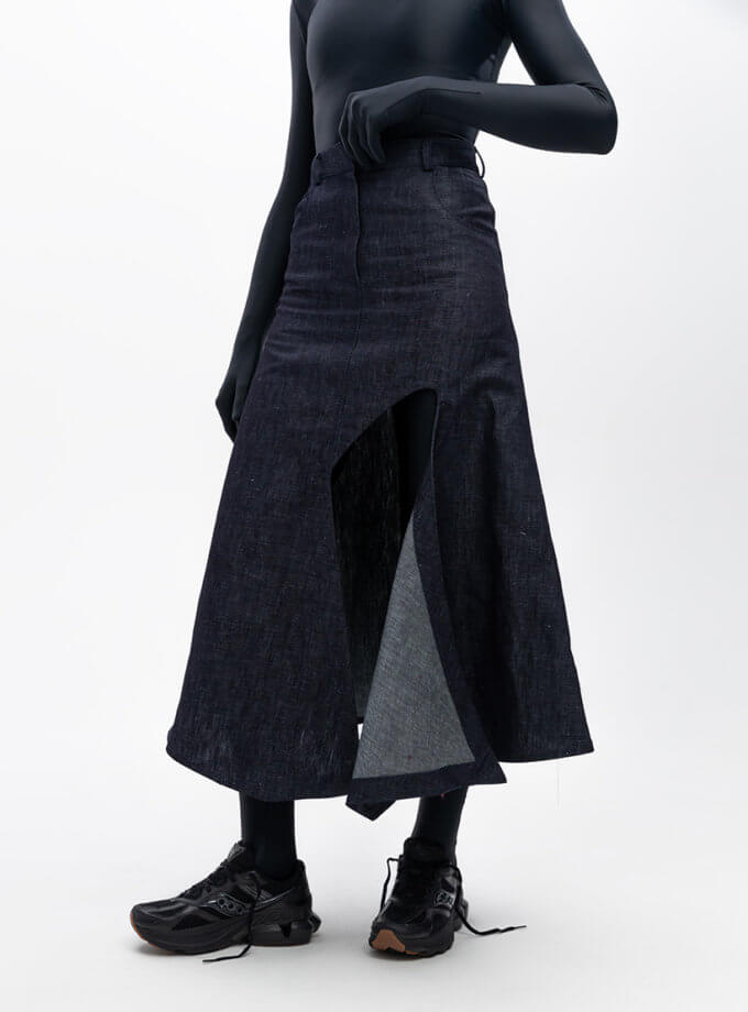 Асиметрична джинсова спідниця довжини міді MARCHI (MRCH_AW22-3B-1)