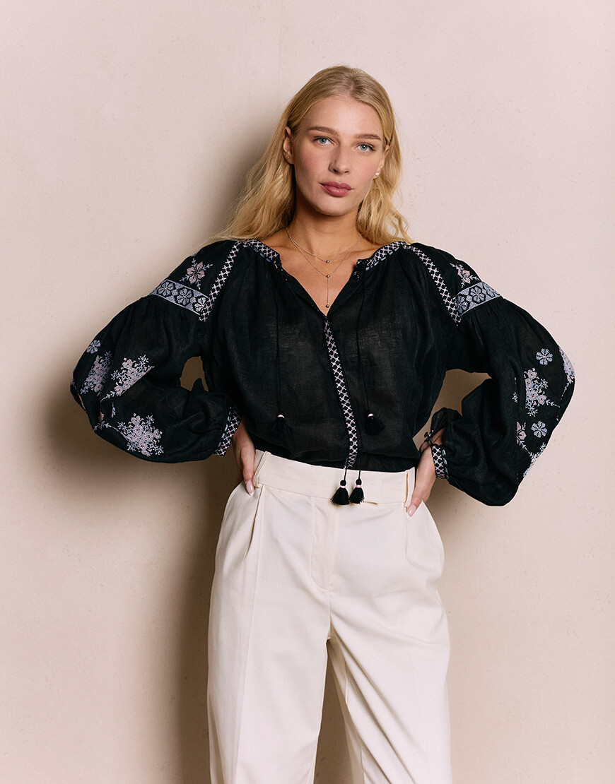 _068 Сорочка Зорі чорна VARENYKY FASHION (VRNK_UA-8775)