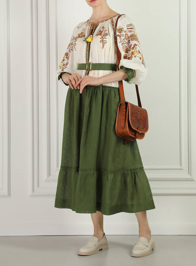 Вишита історія бежево-зелена максі-сукня FOBERINI (FOBERI_SS23026OS)