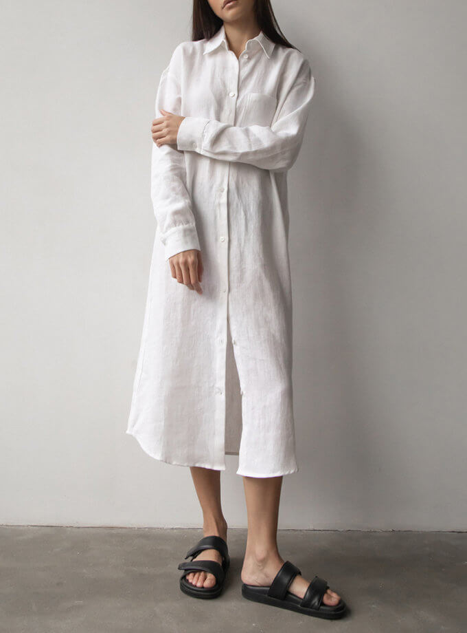 Лляна сукня-сорочка молочного кольору DUGA (DG_SS_1)