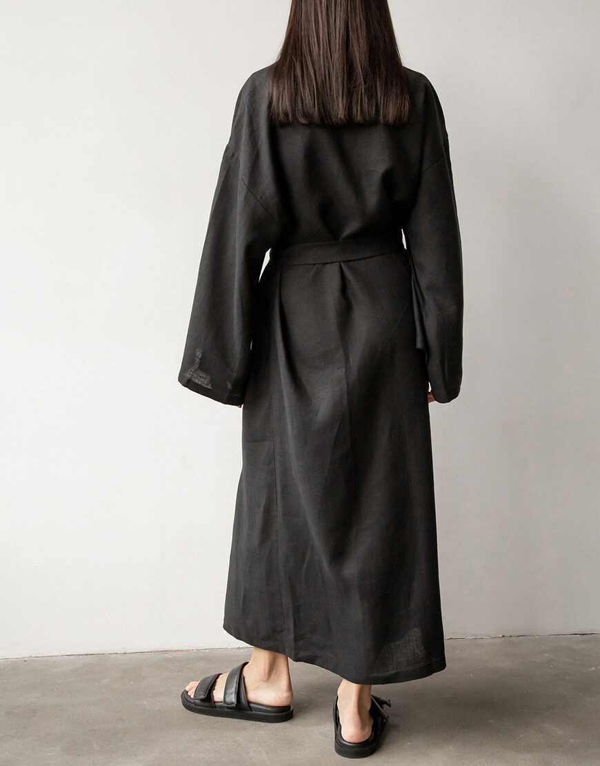 20231113-1N6A8860 Чорне лляне кімоно з паском DUGA (DG_SS_7) - фото 4