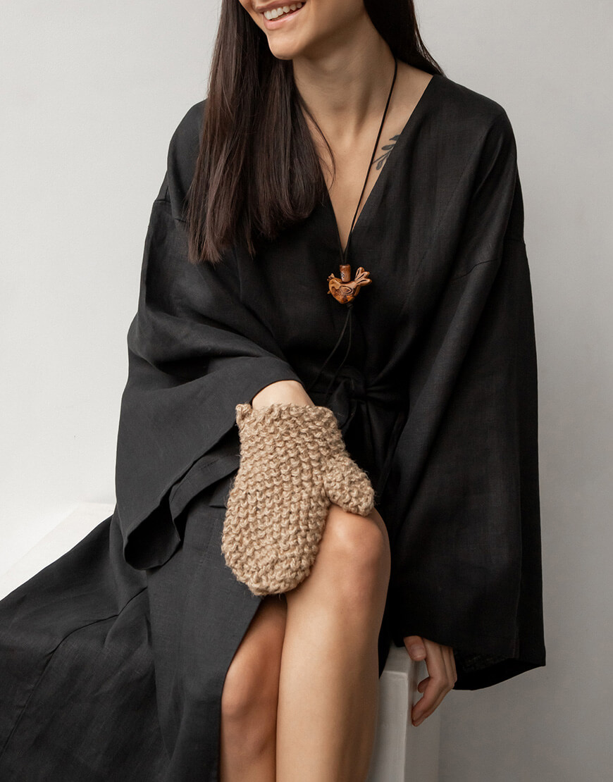 20231113-1N6A8880 Чорне лляне кімоно з паском DUGA (DG_SS_7) - фото 7