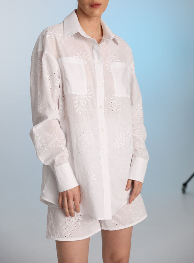 Костюм прошва сорочка та шорти білого кольору THE ESSENCE (ESSENCE_TE24-27)