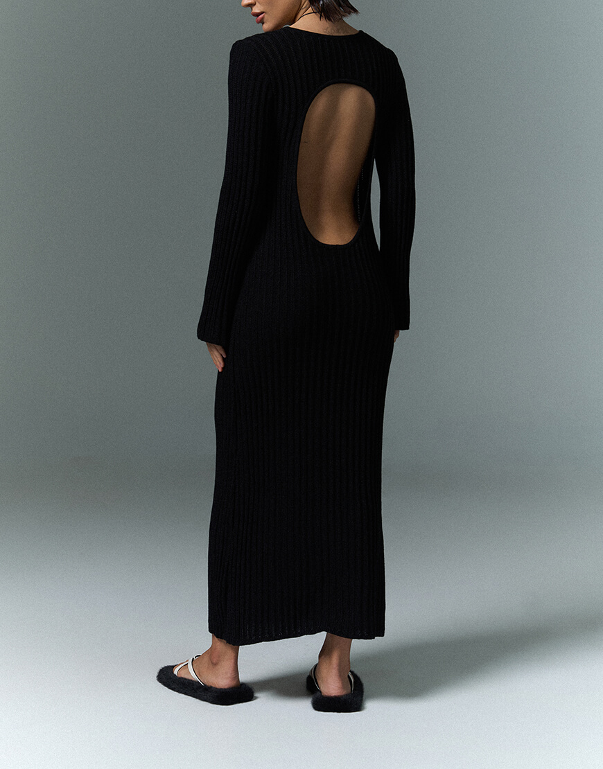 AK_0009 Сукня міді з відкритою спиною, чорна SAVOUR (SVR_JR-1245) - фото 2