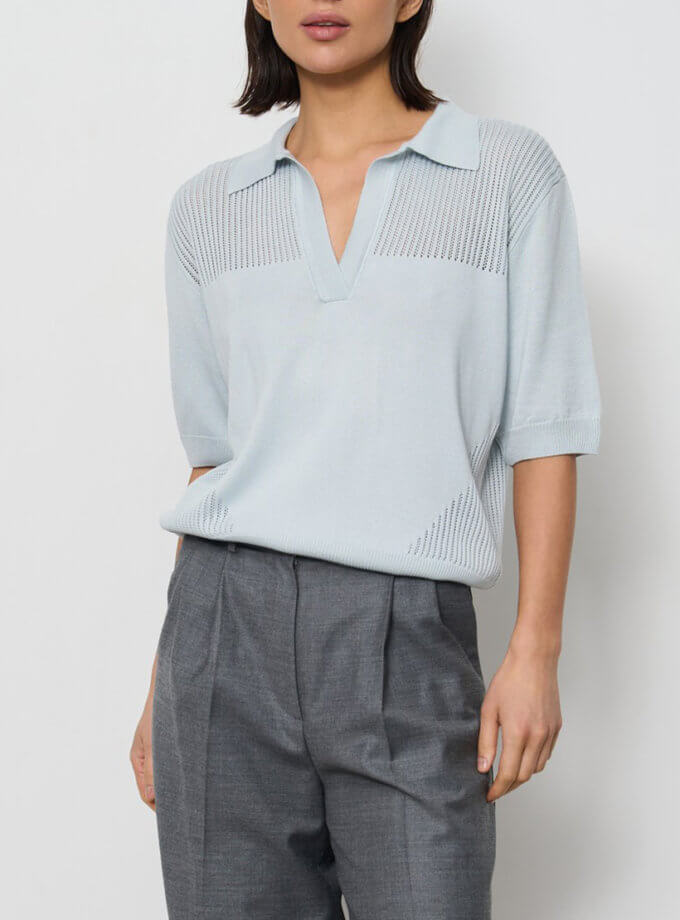 Поло з ажурними вставками, блакитний SAVOUR (SVR_JR-1252)