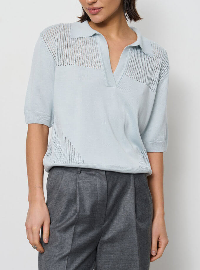 Поло з ажурними вставками, блакитний SAVOUR (SVR_JR-1252)