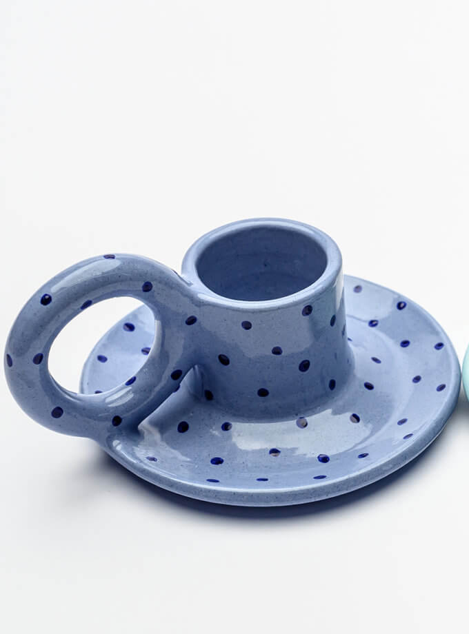 Керамічний авторський підсвічник синій у горошок FIRE RABBIT (FR_HOLDER02)