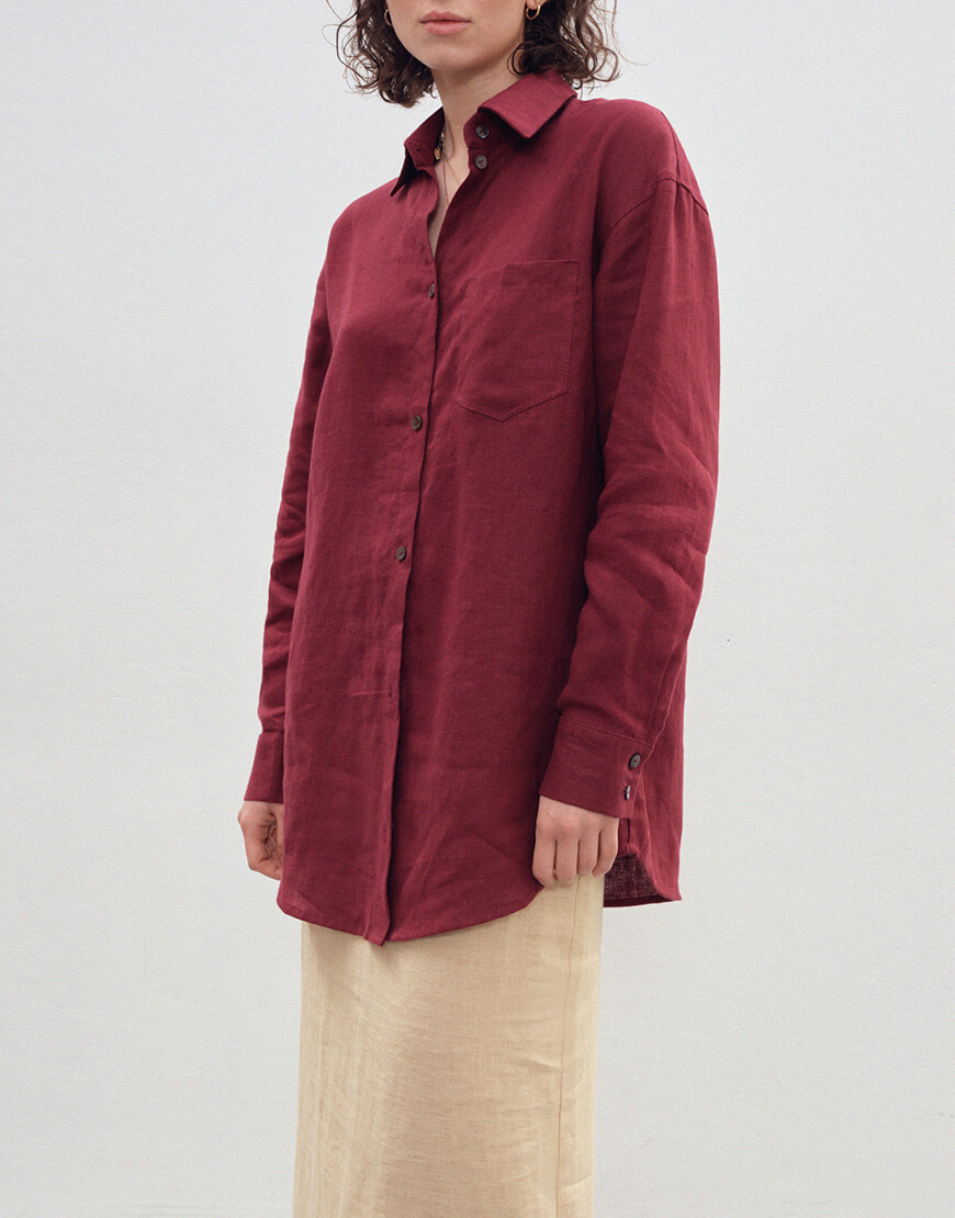 raaw0477-2 Бордова лляна подовжена сорочка DUGA (DG_SS_8) - фото 2