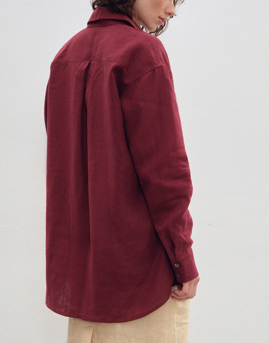 raaw0487 Бордова лляна подовжена сорочка DUGA (DG_SS_8) - фото 3