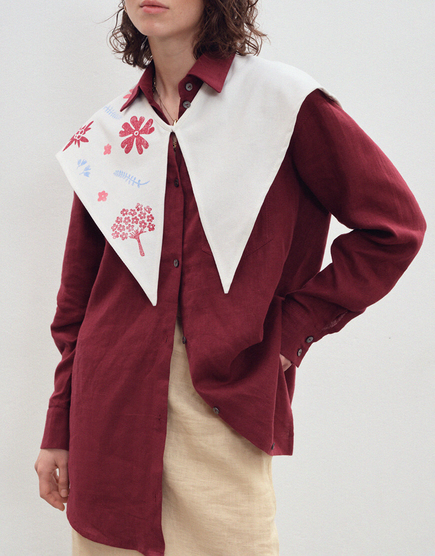 raaw0498 Бордова лляна подовжена сорочка DUGA (DG_SS_8) - фото 4