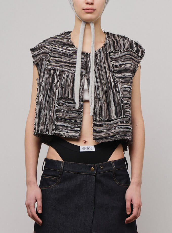 Жилет укорочений з тканної тканини ZHARKO (ZHRK_kzall242500003mwb)
