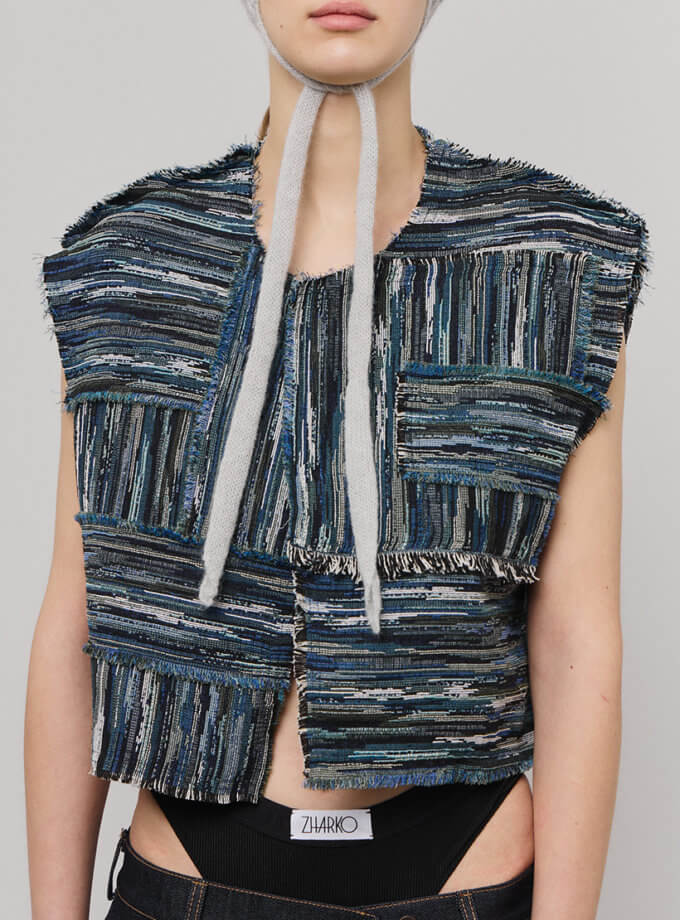 Жилет укорочений з тканної тканини ZHARKO (ZHRK_kzall242500003mb)