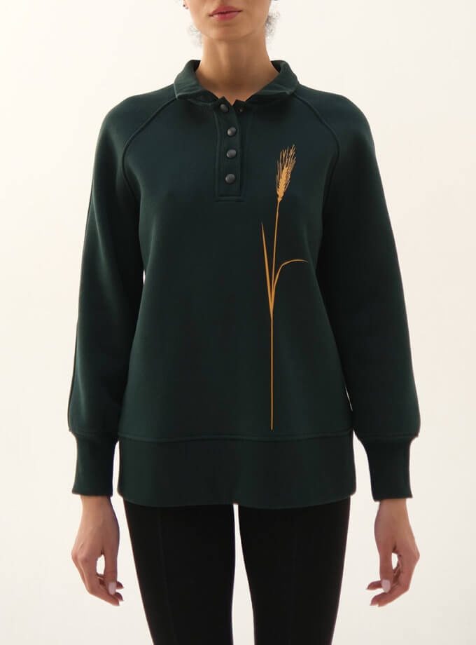 Худі на кнопках з принтом Колос ізумруд GANNA PTASHKA (GNPT_SGKolos_SS23_24)