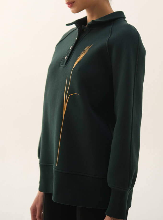 Худі на кнопках з принтом Колос ізумруд GANNA PTASHKA (GNPT_SGKolos_SS23_24)