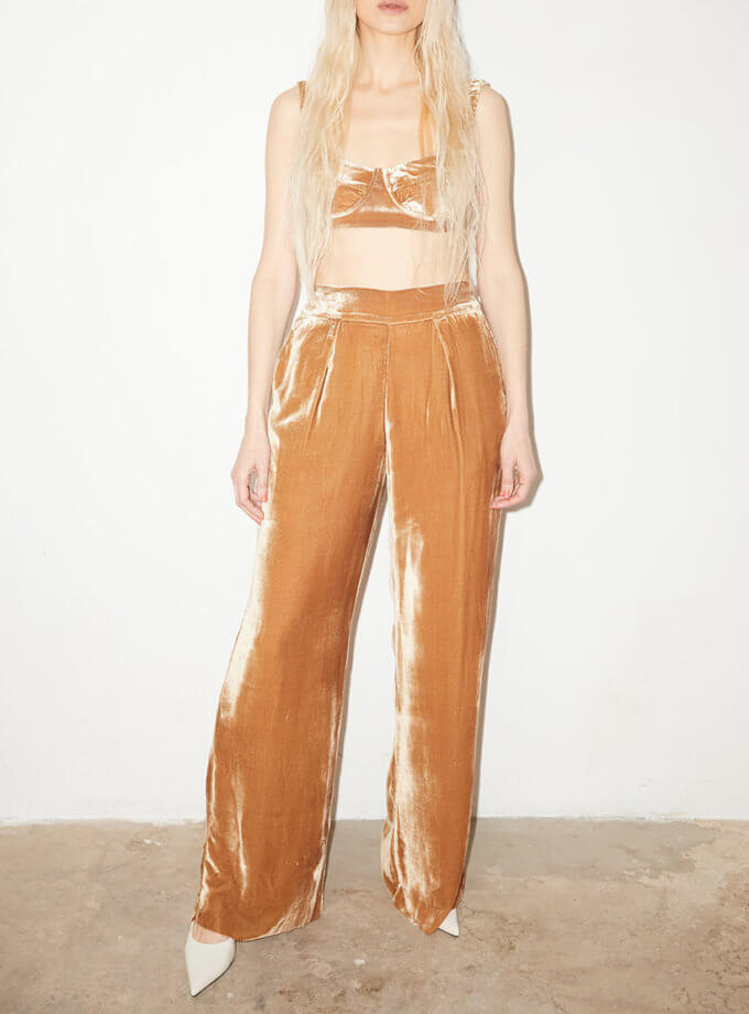 Золоті штани вільного крою з шовкового оксамиту NESAMOVYTO (NST_GLD_Trs) - фото 9